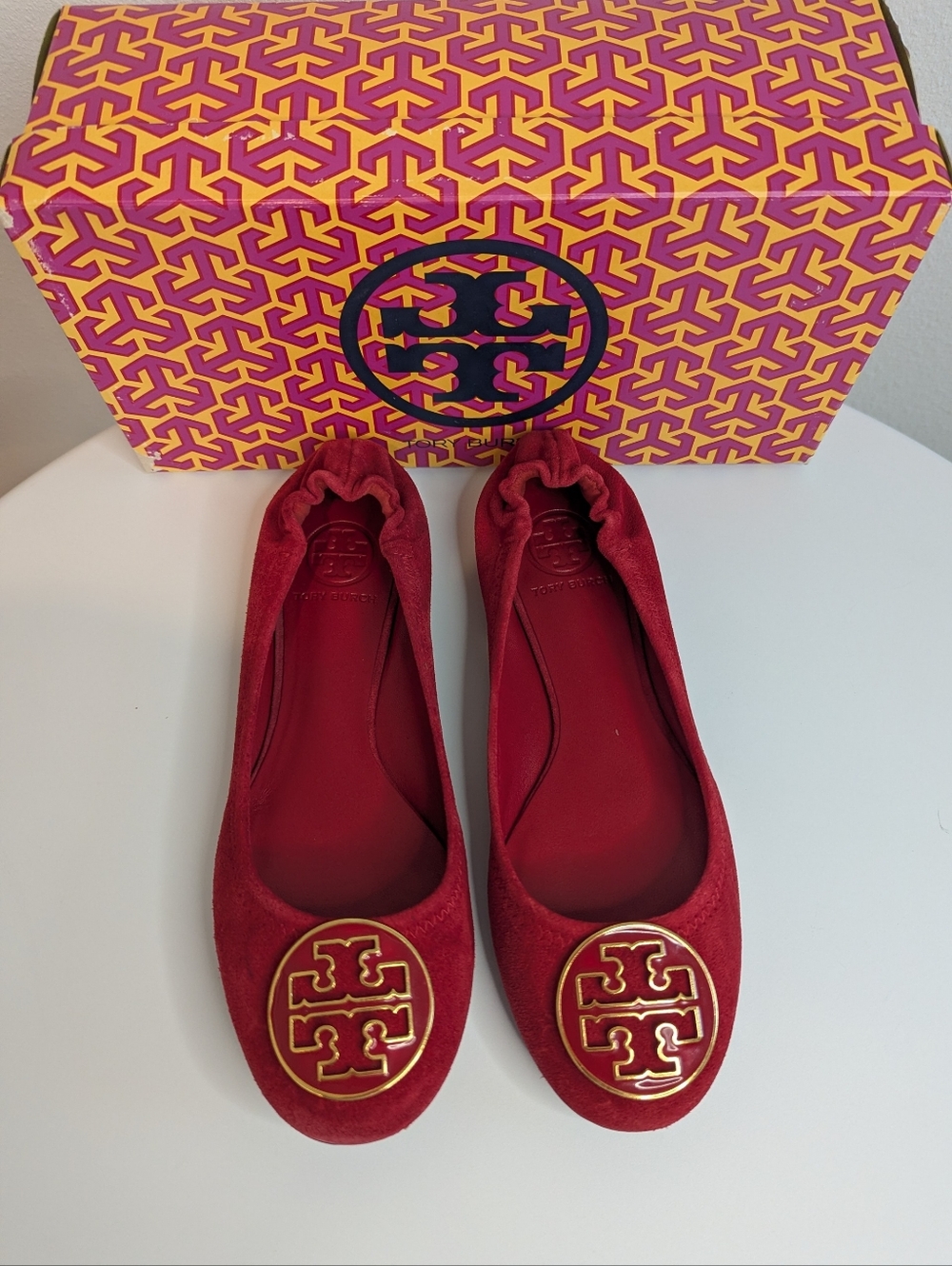 Tory Burch Reva Red Suede Ballet Flats Sz 8 w/Box